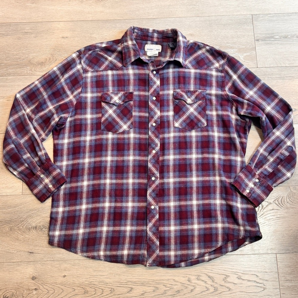 Wrangler Wrancher Shirts Mens‎ XXL XXlarge Plaid Flannel Pearl Snap Shirt